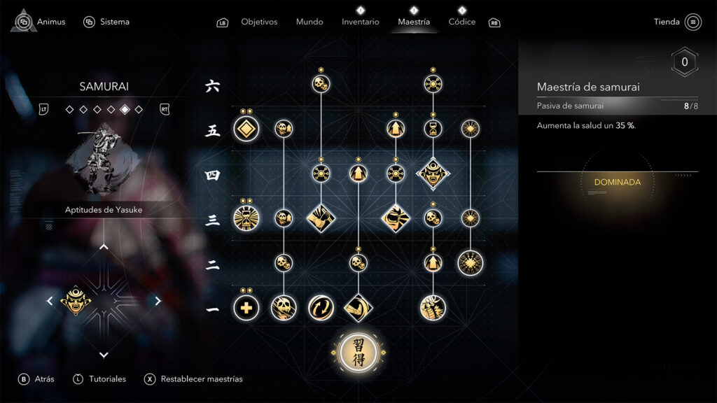 Análisis extensivo de Assassin's Creed Shadows. 14 arbol yasuke ac shadows rejugando